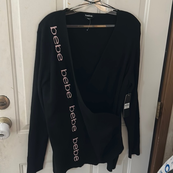 *FINAL* BEBE PLUS SIZE WRAP SWEATER: BLACK/PINK: NWT: SZ 2X - Picture 1 of 6